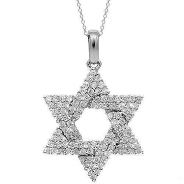 White 14K White Solid Gold Womens Diamond Star of David Pendant 0.54 Ctw